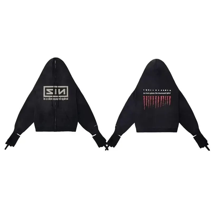 SIN Printed Black Zip Hoodie