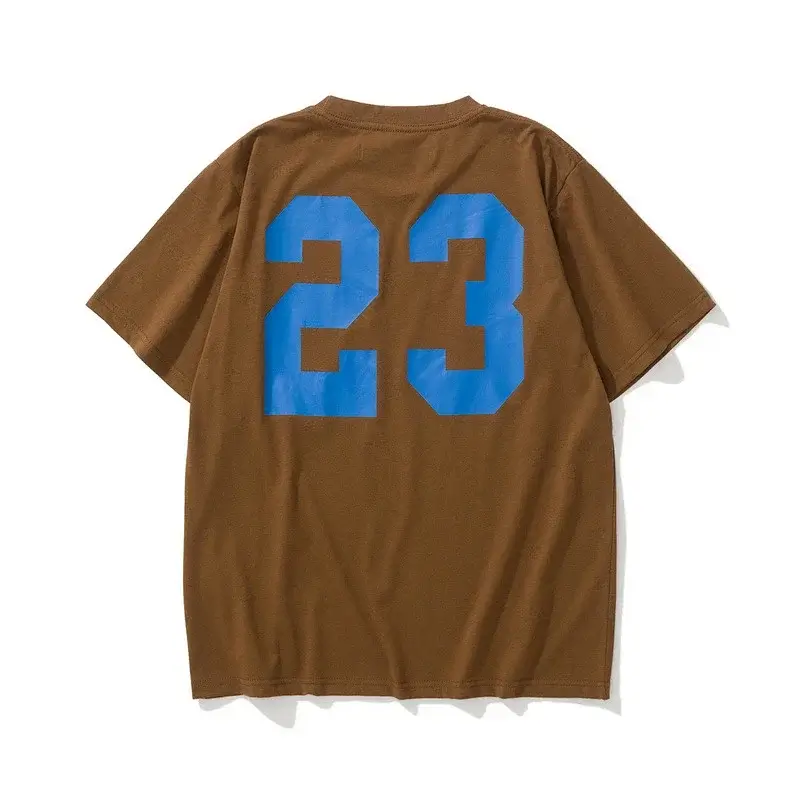 Streetwear Brown T - Shirt with Blue Number 23 on Back