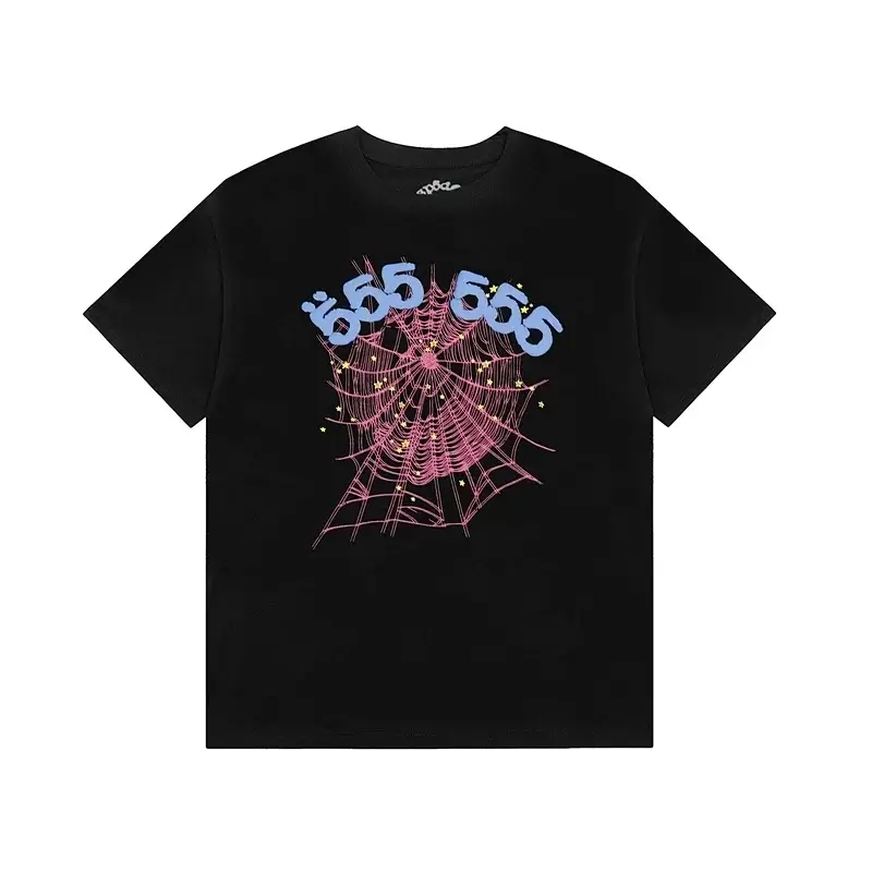 555 Black T - Shirt with Pink Spider Web & Blue 555 Print