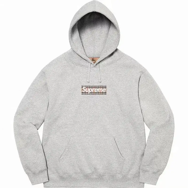 Supreme Heather Gray Hoodie with Plaid Box Logo