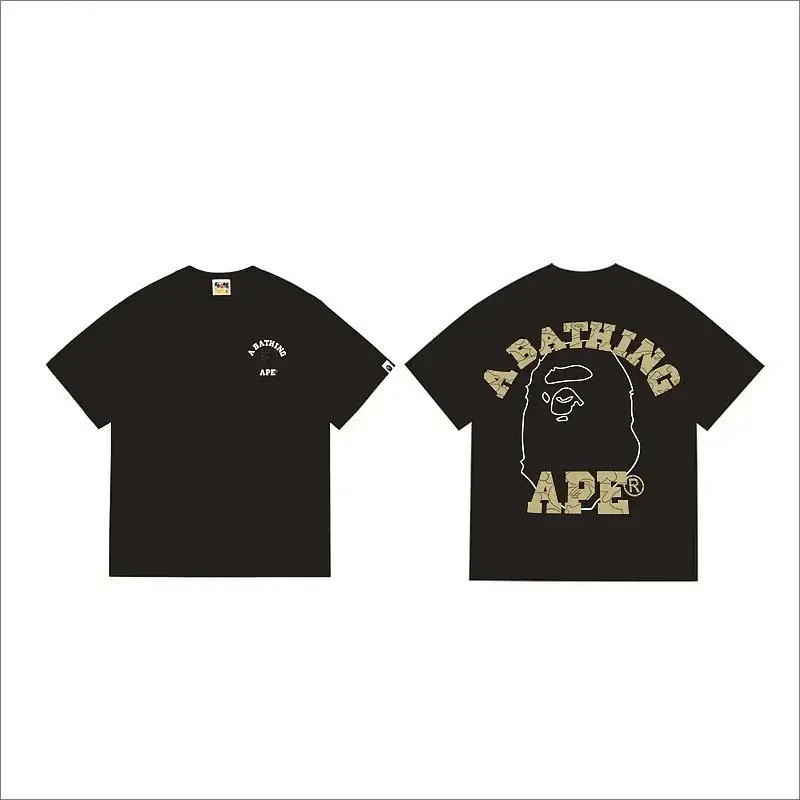 A BATHING APE Black T - Shirt (Front Logo, Back Ape Head & Camo - Text Design)
