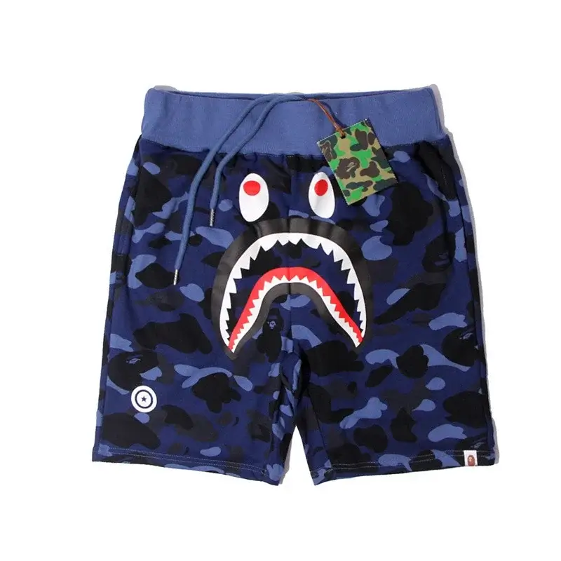 BAPE Blue Camouflage Shark Mouth Pattern Drawstring Shorts