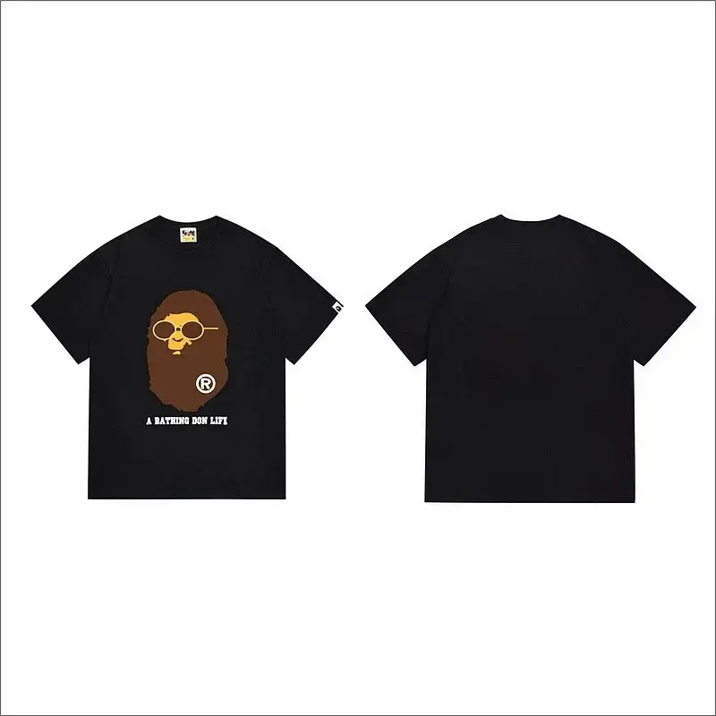 A BATHING DON LIFT Black T - Shirt with Ape Head (Glasses) & Text
