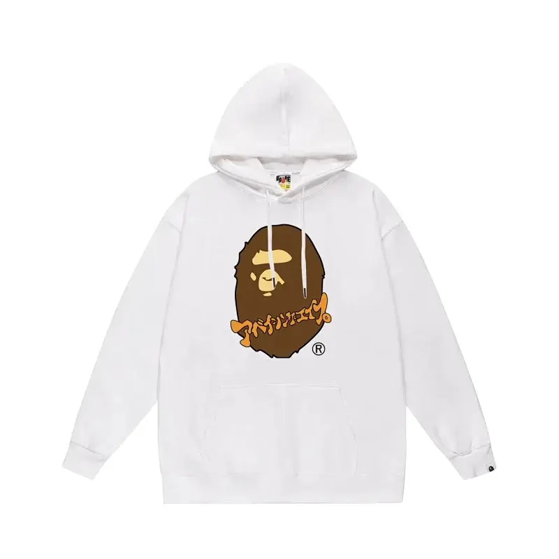BAPE White Hoodie with Ape Head Logo & Orange Text