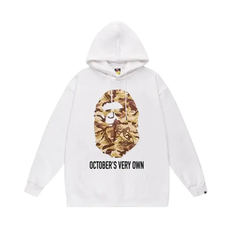 BAPE White Hoodie with Camouflage Ape Head & "OCTOBER'S VERY OWN"