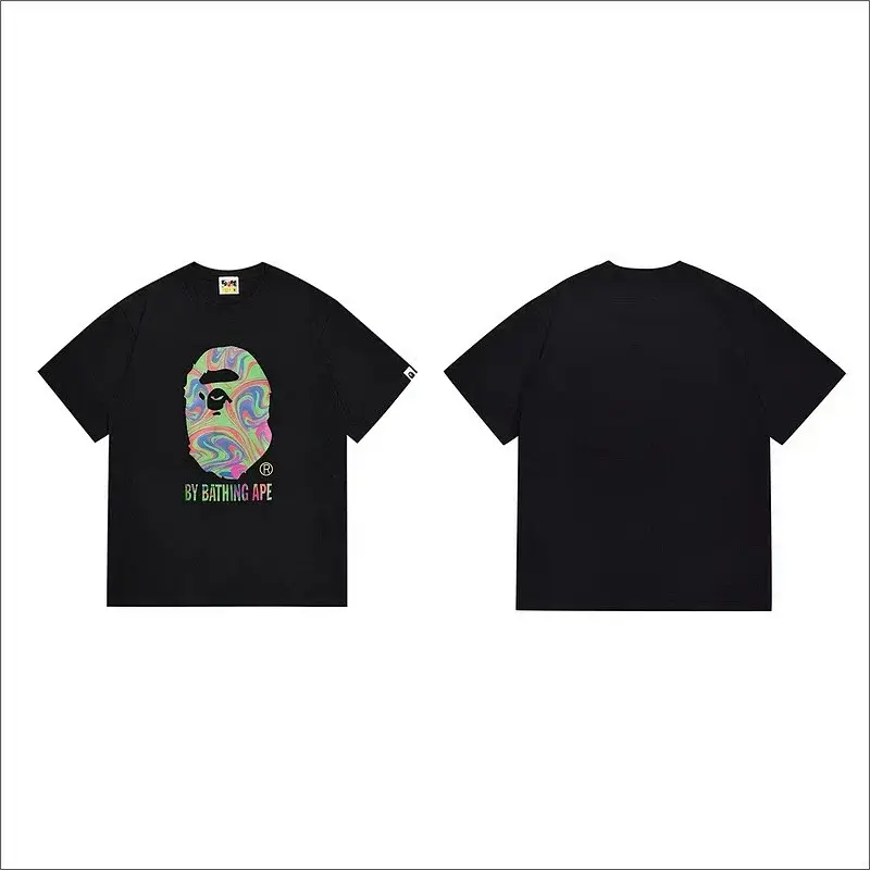 BAPE Black T - Shirt with Colorful Ape Head & "BY BATHING APE"