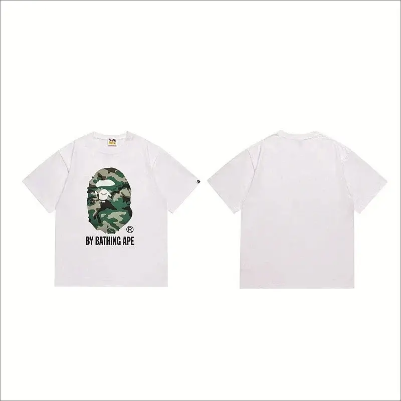 BAPE White T - Shirt with Camo Ape Head & "BY BATHING APE"