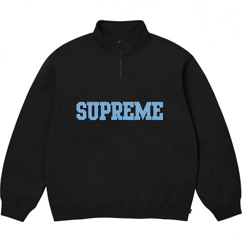 Supreme Black Half - Zip Sweatshirt with Light Blue "SUPREME" Embroidery