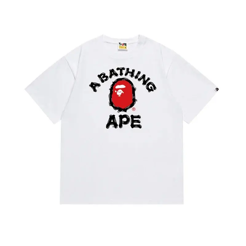 A BATHING APE White T - Shirt with Red Ape Head Logo and "A BATHING APE" Text