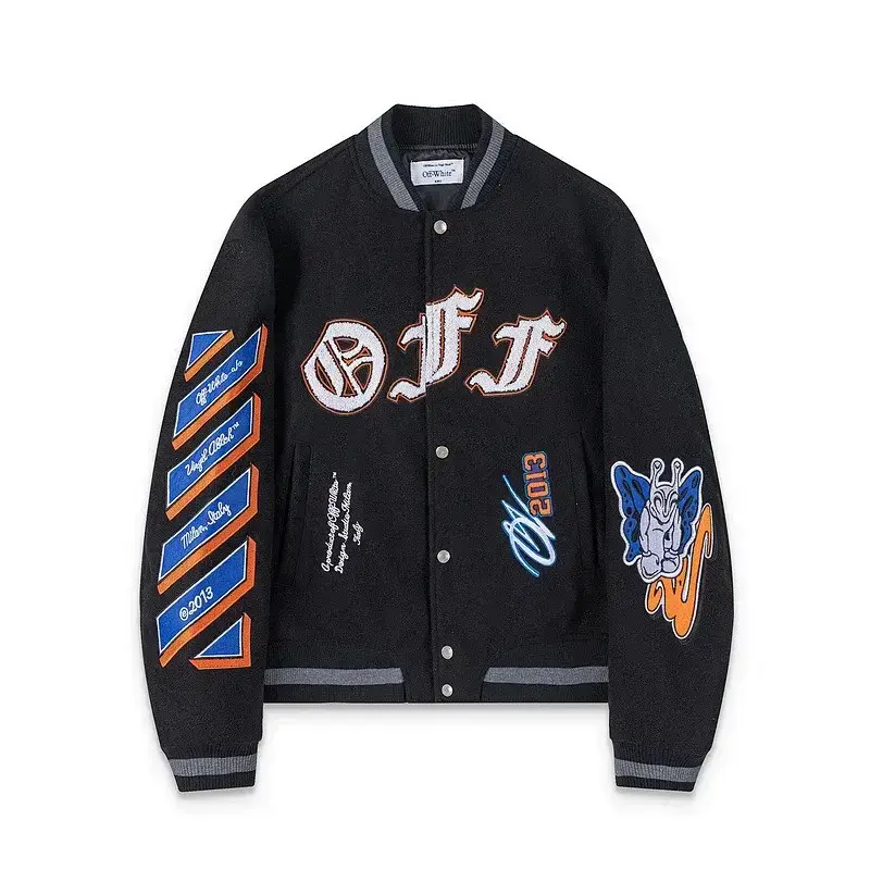 OFF-WHITE Black Embroidered & Patched Varsity Jacket