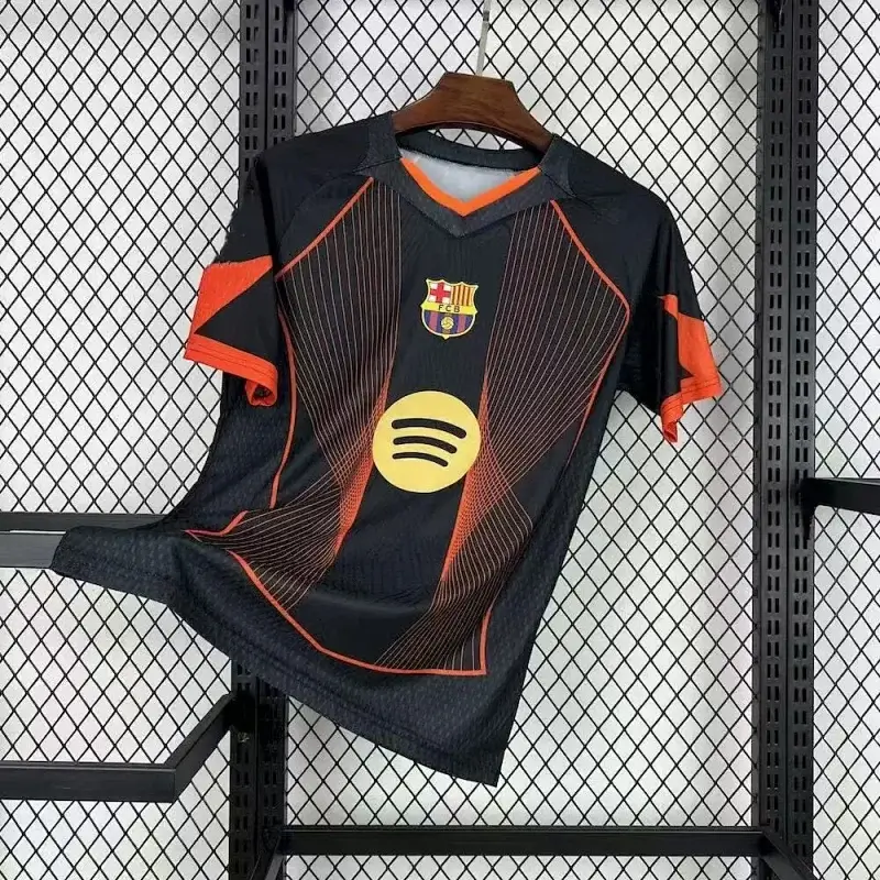 FC Barcelona Red Football Jersey: Black Collar, White Trim, Blue Logo