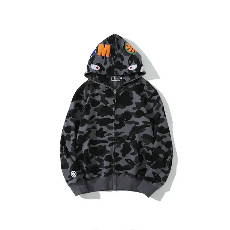 BAPE Gray Camouflage Shark Zip - Up Hoodie